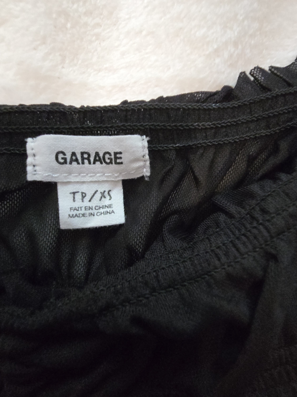 Garage Black Sheer Mesh Ruched Milkmaid Crop Top XS Whimsigoth Puff Sleeve - Picture 9 of 11